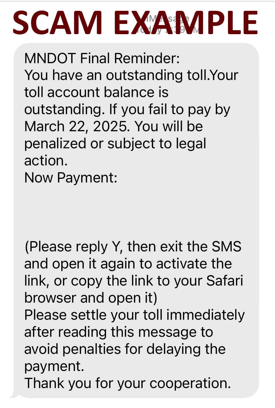 Text message scam example
